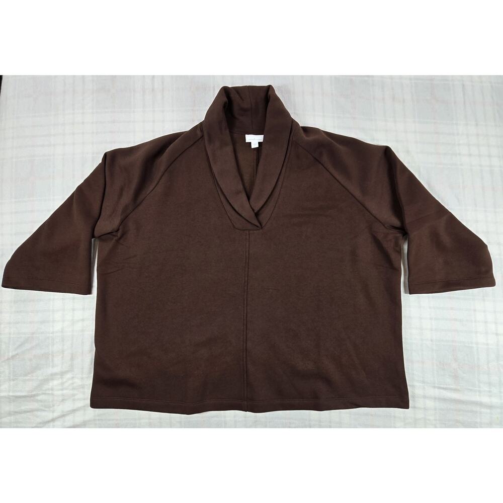 J Jill Pure Jill Elements Organically Grown Cotton Shawl Neck Top Havana XL